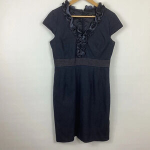 Sandra Darren Denim Ruffle Dress Size 10 Dark Wash